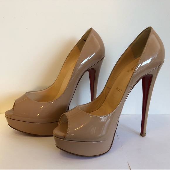 Christian Louboutin 150 Nude Patent Lady Peep - Picture 4 of 8